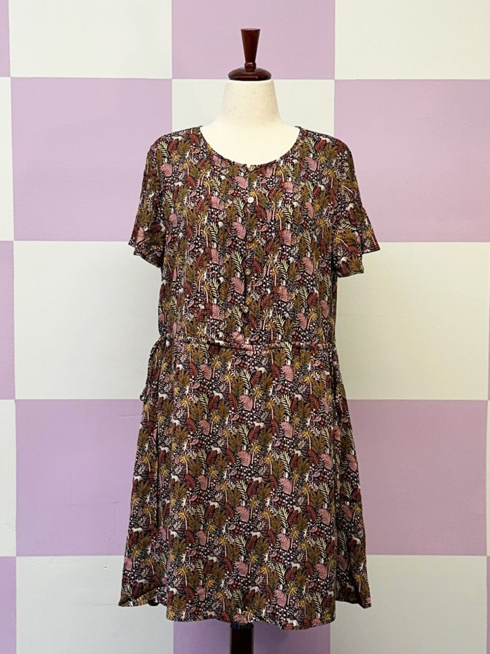 LOFT - Paradise Lost / Monkey Jungle side tie dress - XL - NWT Black Pink Floral
